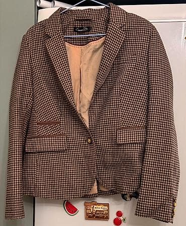 шерстяные женские пиджаки: Женский жакет в классическую мелкую клетку «гусиная лапка». - размер — 1