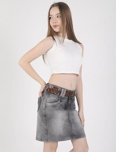 серая юбка: Юбка, Модель юбки: Прямая, Миди, Джинс, По талии — 3