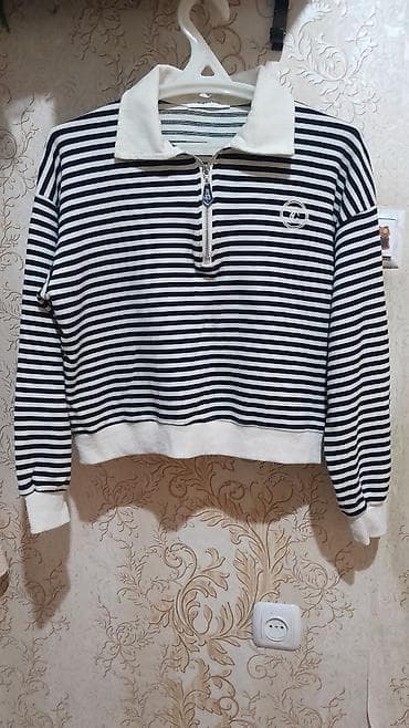 свитер полузамок: Полосатый свитшот/лонгслив с воротником и молнией до середины груди — 1