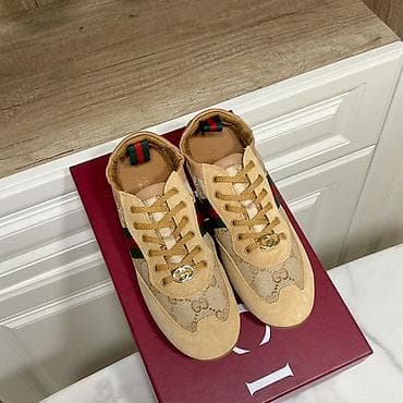 кроссовки для тренировки: Кроссовки Gucci бежевые - Материалы: сочетание замши и фирменного — 7