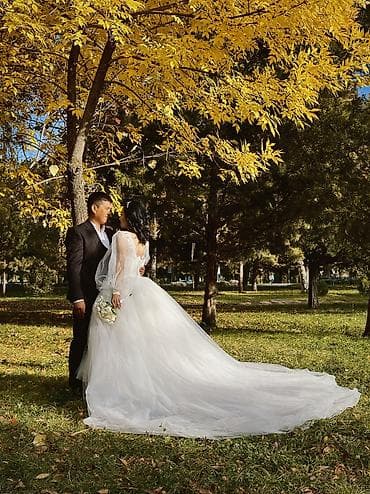 аппликатор: Свадебное платье белого цвета с пышной юбкой и длинным шлейфом — 6