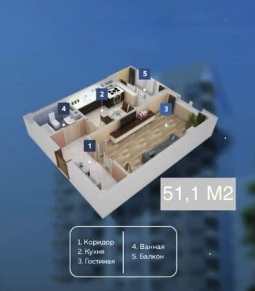 Гараждар: 1 бөлмө, 52 кв. м, Элитка, 3 кабат, ПСО (өзү оңдоп түзөтүп бүтүү үчүн) — 1