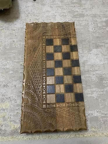 нард: Резная деревянная доска 3-в-1: шахматы, шашки, нарды (складная) - — 4