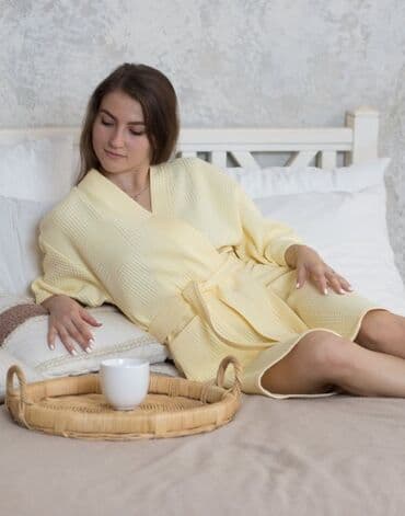 домашние халаты больших размеров: Халат, Вафли кездеме, Туркия, XS, S, L — 7