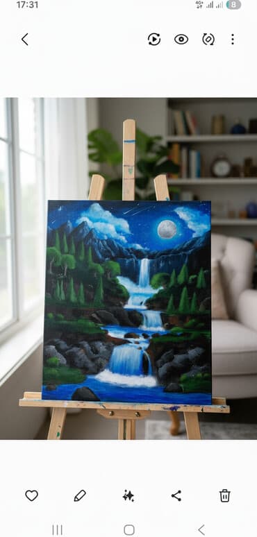 цветы картины художников: Картина «Ночной водопад» - Оригинальная картина на холсте, акрил — 2