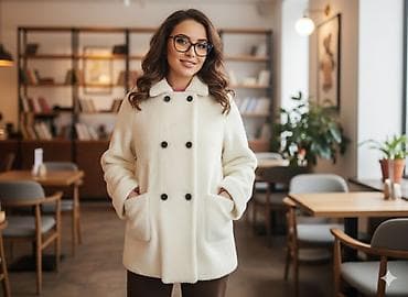 кейс для сигарет: Женское полупальто из мягкого «меха-шерпа» (букле) молочного цвета. - — 1