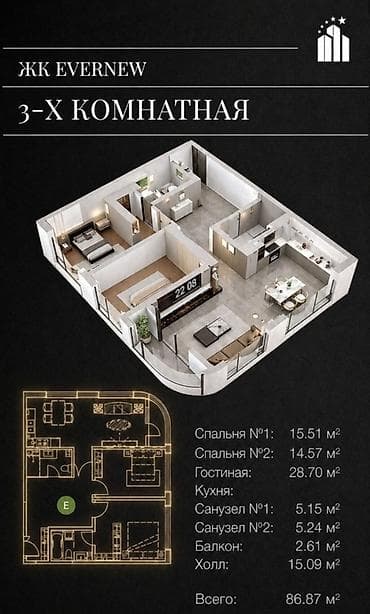 Недвижимость: 3 комнаты, 111 м², Элитка — 7