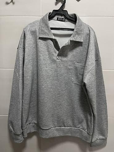 soft shell: Свитшот-поло серого цвета. Модель свободного кроя с длинными рукавами — 1