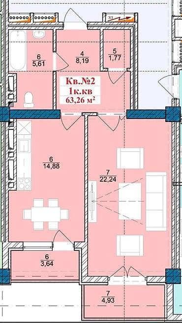 110: 1 комната, 65 м², Элитка, 11 этаж, Готовая ПСО (под самоотделку) — 2