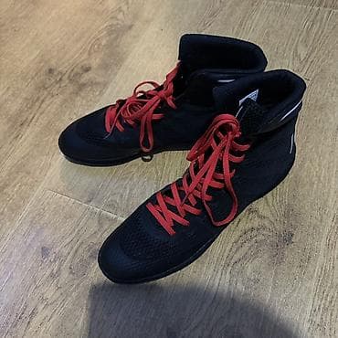 Борцовки (рестлинг) черные с красной шнуровкой - Высокий верх для