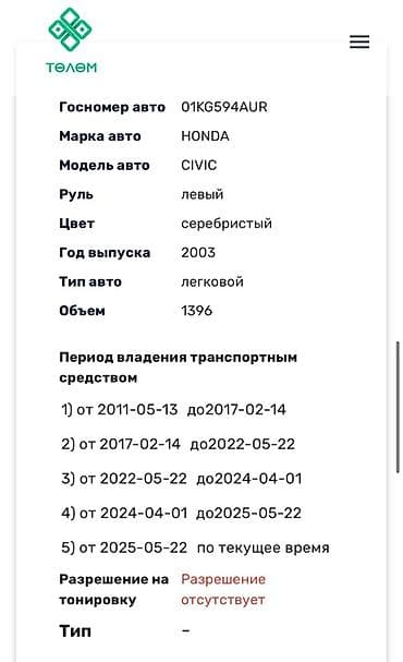 Транспорт: Honda Civic: 2003 г., 1.4 л, Кол менен иштөөчү, Бензин, Хетчбек — 6