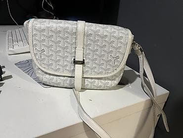 goyard барсетка: Белая сумка через плечо с фирменным принтом Goyard (монограмма «Y») — 2