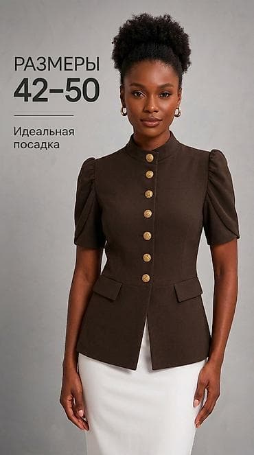 часы на палец: Женский жакет с коротким рукавом и стойкой - Цвет: темно‑коричневый - — 2
