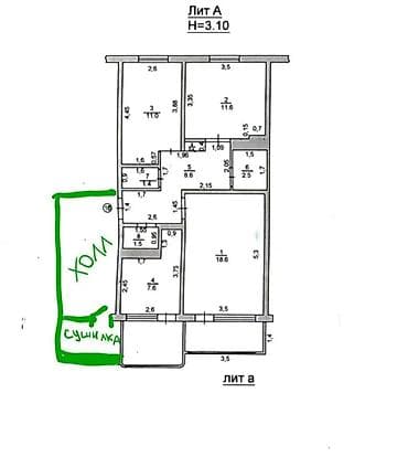 3 комнаты, 72 м², 105 серия, 6 этаж, Косметический ремонт