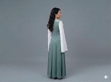 atelier paris: Нарядное восточное/национальное платье с жилетом и поясом, украшенными — 2