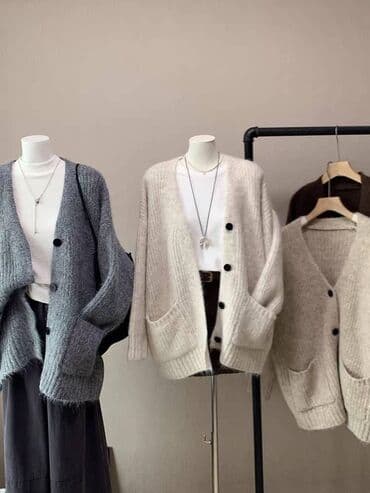 шерстяные кофты женские больших размеров: Кардиган, Трикотаж, Средняя модель, Осень-весна, С карманами — 4