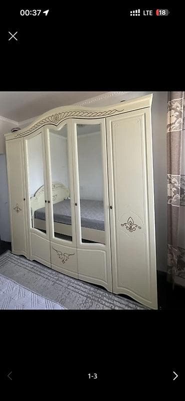 Спальные гарнитуры: Спальный гарнитур, Б/у, Двуспальная кровать, Шкаф, Комод, МДФ, Самовывоз, цвет - Бежевый — 3