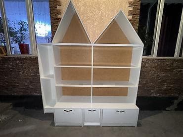 кубики деревянные: Детский стеллаж «Домики» - Материал: ЛДСП/МДФ белого цвета, задние — 1