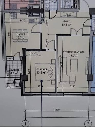 2 комнаты, 66 м², Элитка, 6 этаж, ПСО (под самоотделку)