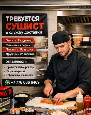 оператор суши: Вакансия: сушист в службу доставки Что предлагаем: - Ежедневная — 1