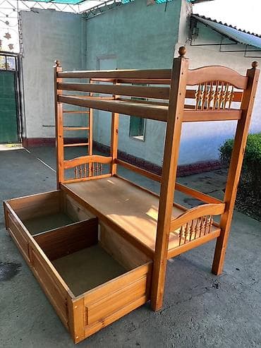 юношеская кровать: Двухъярусная деревянная кровать с выдвижными ящиками для хранения — 2