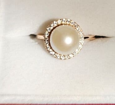 Кольцо, Проба 583, Женские, Жемчуг, Фианит, Винтажный стиль, Б/у