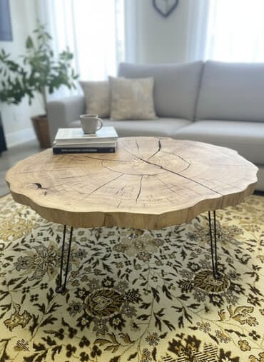 стол дерев: Журнальный стол из спила массива дерева - Столешница: цельный спил — 1