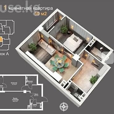 4: 1 комната, 50 м², Кок-Жар ж/м Элитка, 4 этаж, ПСО (под самоотделку) — 7
