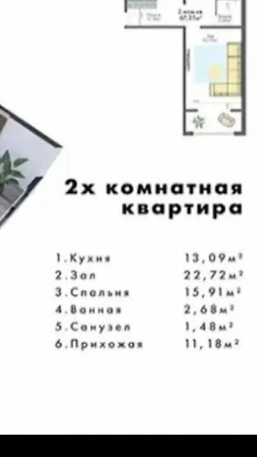 art square: 2 комнаты, 67 м², 106 серия улучшенная, 8 этаж — 5