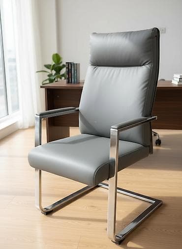 Офисное кресло, Без колесиков, цвет - Серый, Экокожа