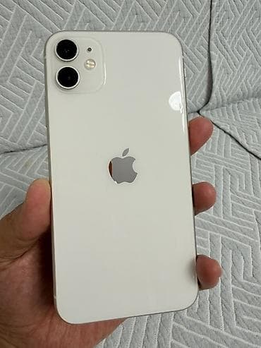 i3 9: IPhone 11, Б/у, 64 ГБ, Белый, Защитное стекло, Чехол, 75 % — 1
