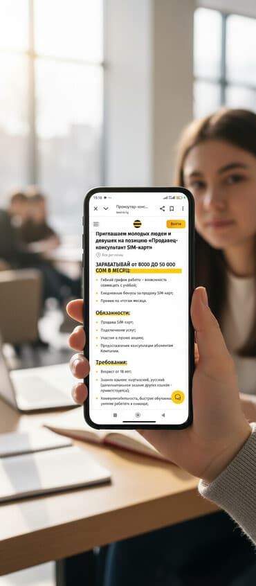 сайма телеком токмок: Вакансия: Продавец‑консультант SIM‑карт (промоутер) Регион: все — 1