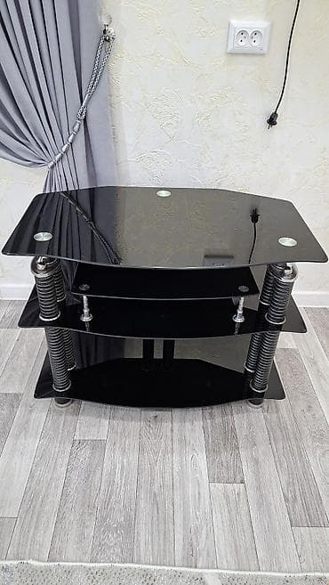 Тумба и подставка для телевизора, Напольная, Стекло, Самовывоз, цвет - Черный