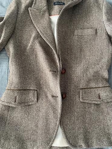 massimo: Твидовый женский пиджак Massimo Dutti в английском стиле. Кожаные — 6