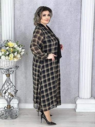 Платье миди в клетку для женщин plus size - Свободный А‑силуэт, длина — 7