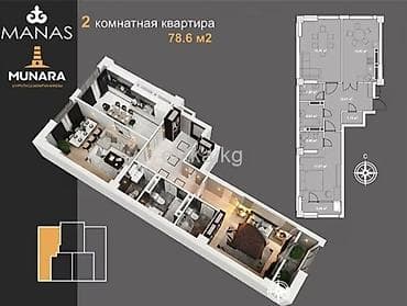 1 комната, 78 м², Кок-Жар мкр Элитка, 10 этаж, ПСО (под самоотделку) — 1