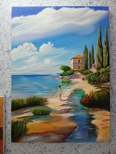 Картины маслом на холсте — пейзажи. 1) Морской берег. - Сюжет