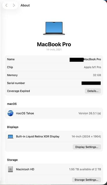 macbook m4 pro: MacBook Pro 14" M1 Pro, 32 ГБ, SSD 2 ТБ Характеристики: - Чип: Apple — 2