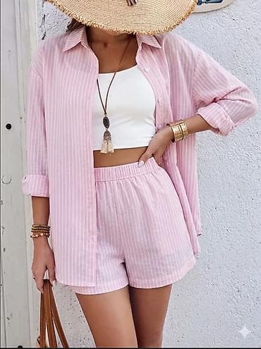 спорт секции: Женский летний комплект: рубашка и шорты в тонкую вертикальную — 2
