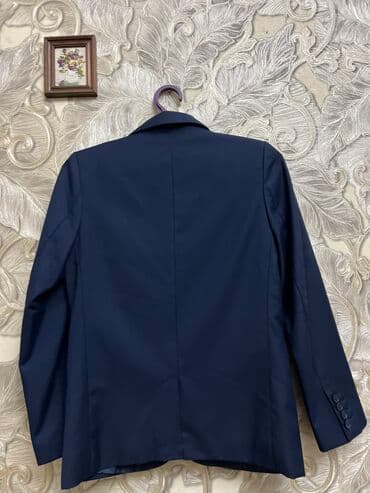 твидовый пиджак: Школьная форма, цвет - Синий, Б/у — 3