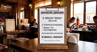 📢 ВАКАНСИЯ в чайхану «Ихсан» В чайхану «Ихсан» ( Орто-Сай рынок)