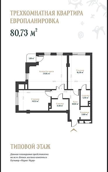 горное маевка: 3 комнаты, 81 м², Элитка, 6 этаж, Готовая ПСО (под самоотделку) — 2