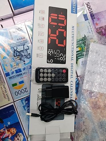 Декор жана интерьер: Большие настенные/настольные LED-часы-календарь с термометром и — 3