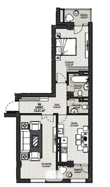 elite hause: 2 комнаты, 73 м², Элитка, 11 этаж, Готовая ПСО (под самоотделку) — 4