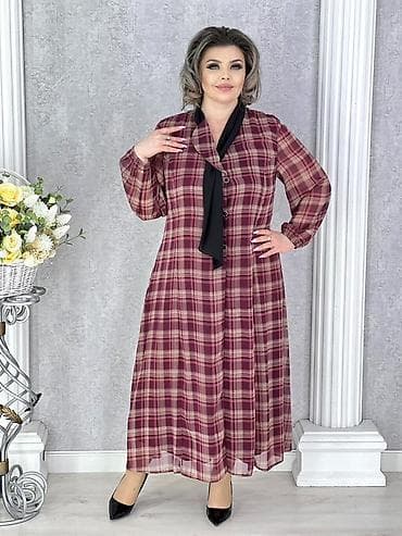 Платье миди в клетку для женщин plus size - Свободный А‑силуэт, длина — 9