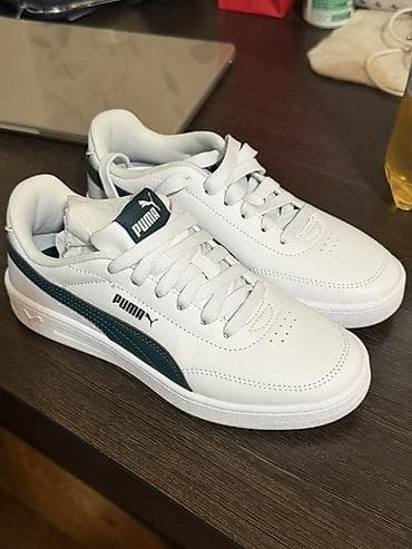 puma 36: Кроссовки PUMA белые с темно-зелёной фирменной полосой Formstrip — 3
