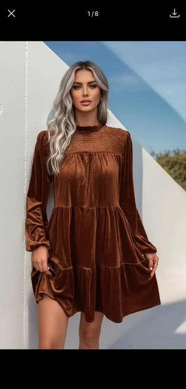 обувь ручной работы: Бархатное платье мини цвета карамель - Материал: мягкий бархат с — 1