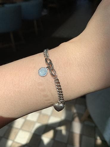 Жеке буюмдар: Серебристый браслет-цепочка с подвесками - Материал: Серебро 925 - — 2