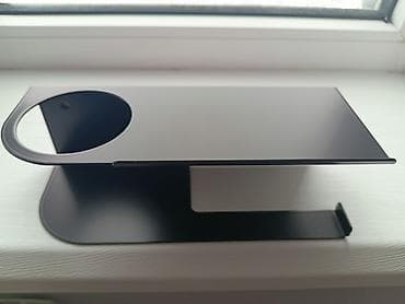 Держатель для туалетной бумаги черный металлический с полочкой и