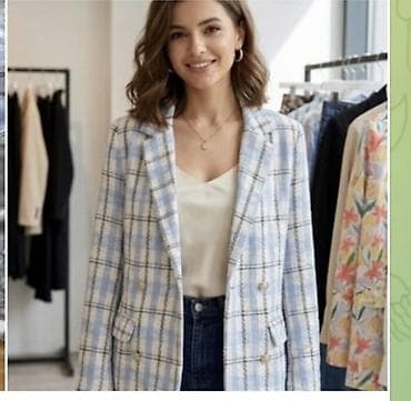 Женский жакет в клетку - Крой: прямой, удлинённый, двубортный силуэт